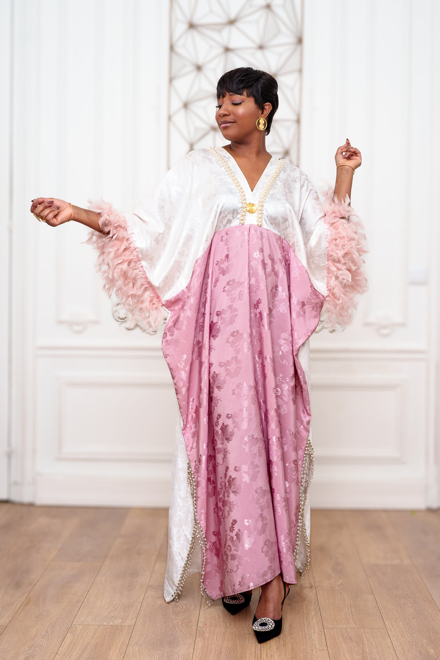 Robe Abaya - Yody - Rose/blanc
